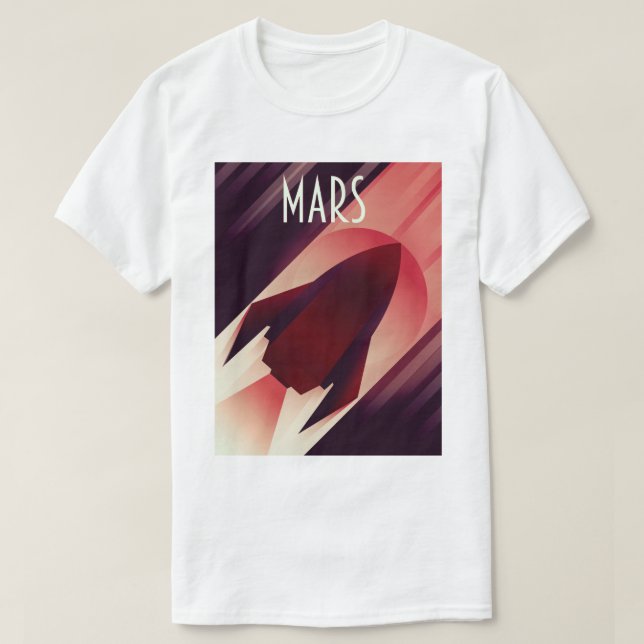 Mars Starship Art Deco Rymd Konst T Shirt (Design framsida)