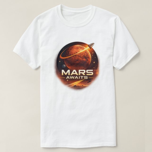 Mars väntar på futuristisk rymdutforskning t shirt (Design framsida)