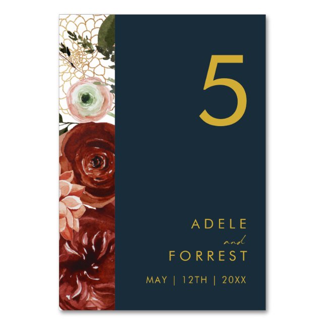 Marsala Autumn Blommigt | Bordsnummer inom flottan (Framsidan)