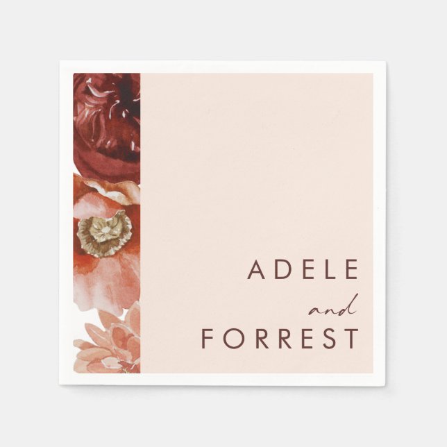 Marsala Autumn Blommigt |  Bröllop Napkins Pappersservett (Framsidan)