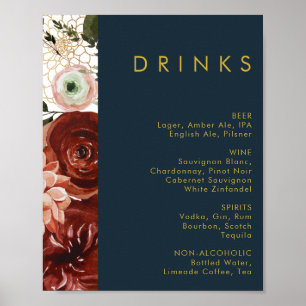 Marsala Autumn Blommigt   Tunga Bröllop Drinks Men Poster