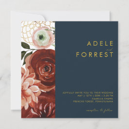 Marsala Autumn Blommigt | Tunga kvadrat Bröllop Inbjudningar