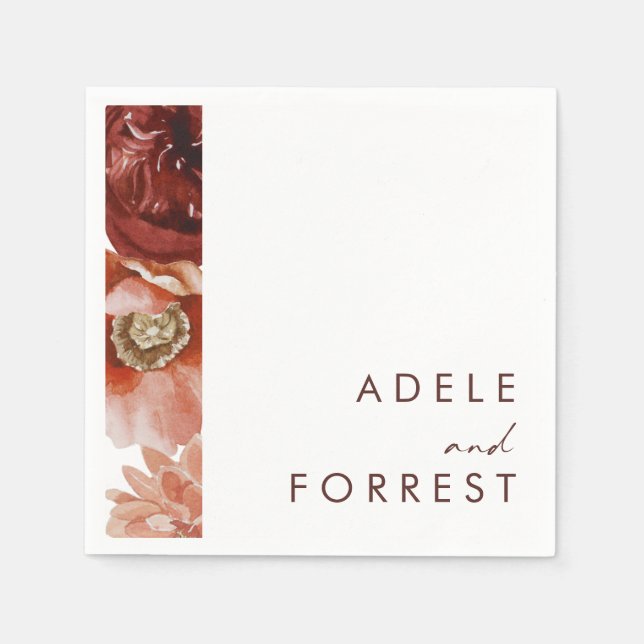Marsala Autumn Blommigt | Vita Bröllop Napkins Pappersservett (Framsidan)