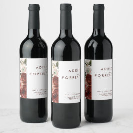 Marsala Autumn Blommigt | Vita Bröllop Vin-etikett Vinflaska Etikett