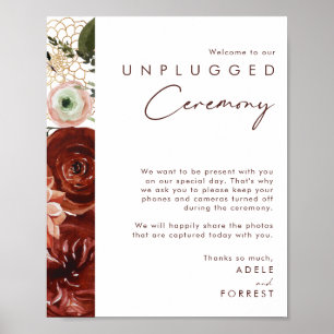 Marsala Autumn Blommigt White Unplugged Ceremony Poster