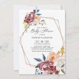 Marsala Autumn Flowers Geometric Baby Shower Inbjudningar