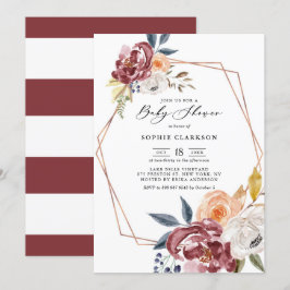 Marsala Autumn Flowers Geometric Baby Shower Inbjudningar