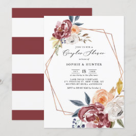 Marsala Autumn Flowers Geometric Par Shower Inbjudningar