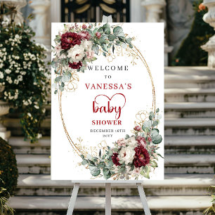 Marsala Blommig Eukalyptus Baby Shower Välkommen Poster