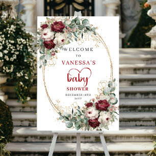 Marsala Blommig Grönska Baby Shower Välkomstskylt Poster