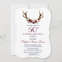 Marsala Blommigt Antlers Navy 50th Surprid Birthda Inbjudningar