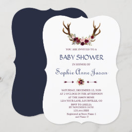 Marsala Blommigt Antlers Navy Blue Fall Baby Showe Inbjudningar