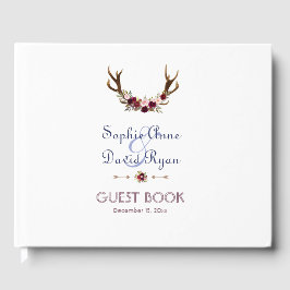 Marsala Blommigt Antlers Navy Blue Fall Wedding Gästböcker