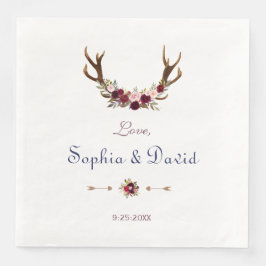 Marsala Blommigt Antlers Navy Blue Fall Wedding Pappersservett