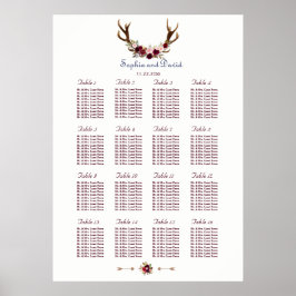 Marsala Blommigt Antlers Navy Blue Fall Wedding Poster