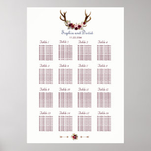 Marsala Blommigt Antlers Navy Blue Fall Wedding Poster