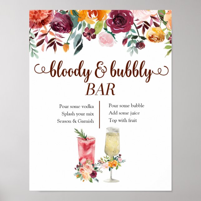 Marsala Blommigt Bloody och Bubly Pub Poster (Framsidan)