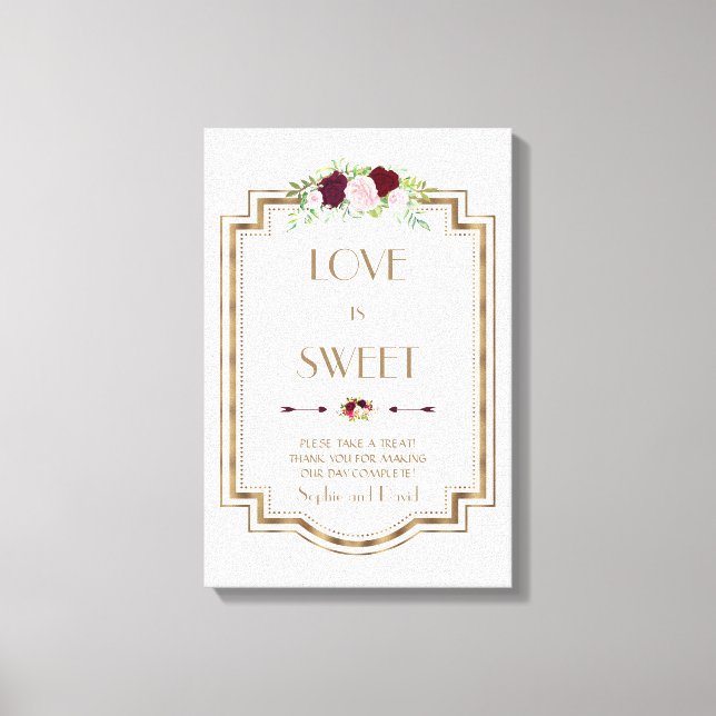 Marsala Blommigt Guld Fall Kärlek är Sweet Sign Canvastryck (Framsida)