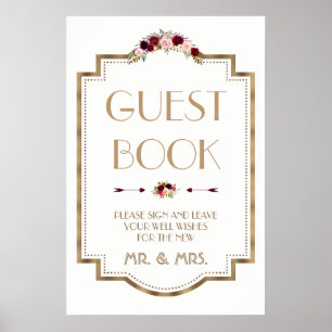 Marsala Blommigt Guld Fall Wedding Guest Bok-tecke Poster