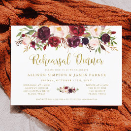 Marsala Blommigt Guld Rehearsal Dinner Card Inbjudningar