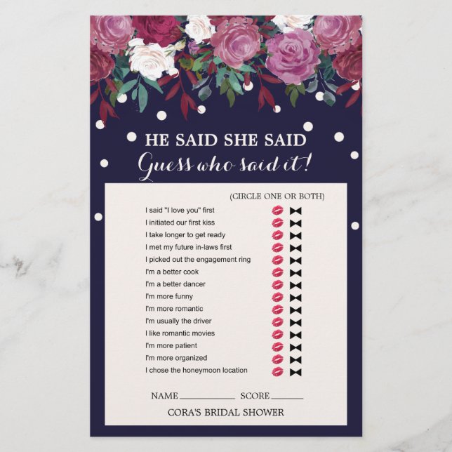 Marsala Blommigt och flottan sa att hon sa att spe (Framsida)