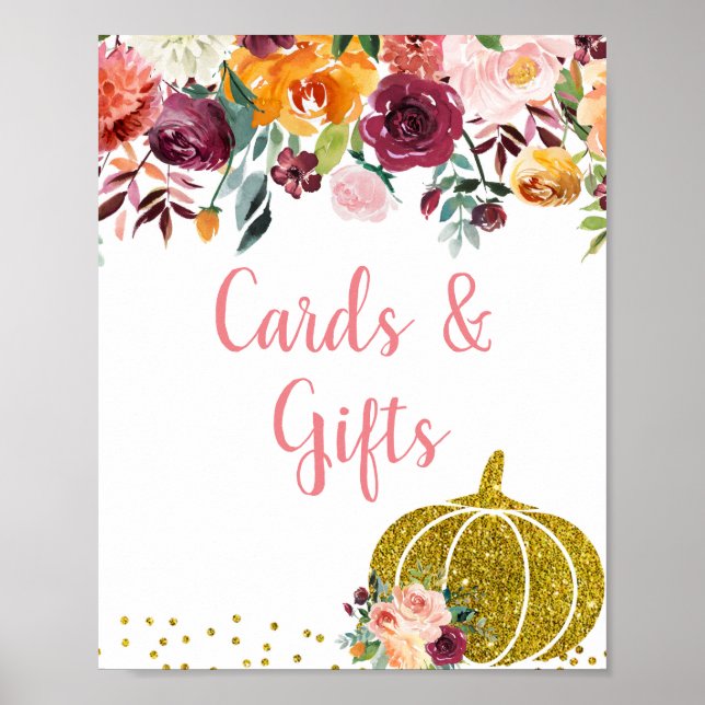 Marsala Blommigt Pumpkin Cards and Gifts Poster (Framsidan)