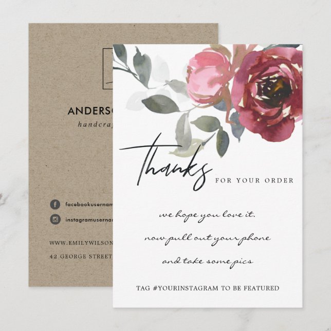 MARSALA BLOMMIGT RÖD ROS CORPORATE AFFÄRSVERKSAMHE TACK KORT (Fram/baksida)