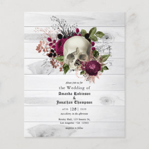 Marsala Blommigt Skull Halloween Gothic Bröllop Flygblad