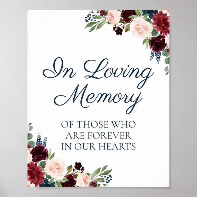 Marsala-Blommigten i Loving Memory Sign Poster (Framsidan)