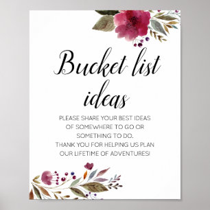 Marsala Blommor Bucket List Idéer Bröllopsskylt Poster