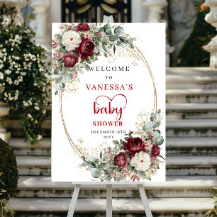 Marsala Blommor Eucalyptus Baby Shower Välkomstsky Poster