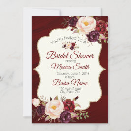 Marsala Burgandy Watercolor Blommigt Möhippa Inbjudningar