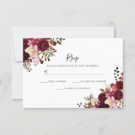 Marsala Burgunder Röd Blommig Bröllop RSVP OSA Kort
