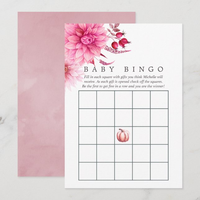 Marsala - Burgunder & Rosafärgad Höst Baby Bingo Inbjudningar (Fram/baksida)