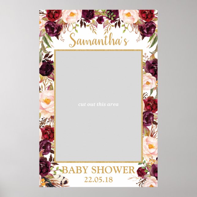 Marsala burgunder rosé baby shower fotopropp poster (Framsidan)