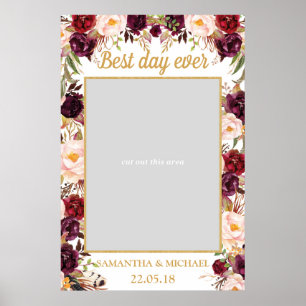 Marsala burgunder rosenskiftande blomsterbröllops poster