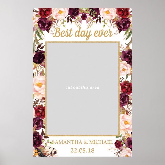 Marsala burgunder rosenskiftande blomsterbröllops  poster (Framsidan)