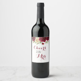 Marsala Burgundy Blommig Bröllopsdusch Möhippa Vinflaska Etikett
