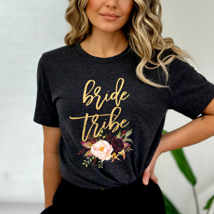 Marsala burgundy Blommigt bride stam T Shirt