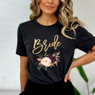 Marsala burgundy Blommigt bride T Shirt