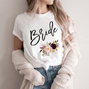 Marsala burgundy Blommigt bride T Shirt