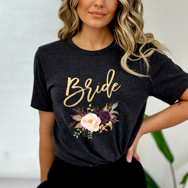 Marsala burgundy Blommigt bride T Shirt (Skapare uppladdad)
