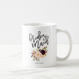 Marsala burgundy Blommigt bridesmaid Kaffemugg