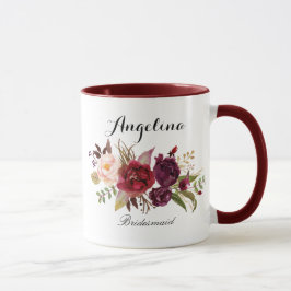 Marsala burgundy Blommigt bridesmaid Mugg