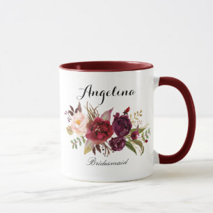 Marsala burgundy Blommigt bridesmaid Mugg