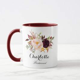 Marsala burgundy Blommigt bridesmaid Mugg