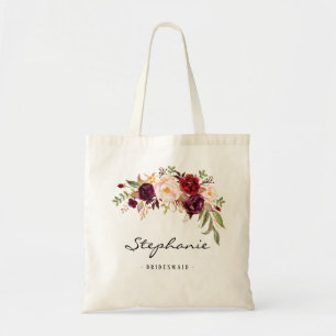 Marsala burgundy blommigt Bridesmaid Personlig Tygkasse