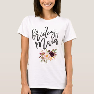 Marsala burgundy Blommigt bridesmaid T Shirt