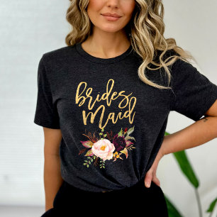 Marsala burgundy Blommigt bridesmaid T Shirt