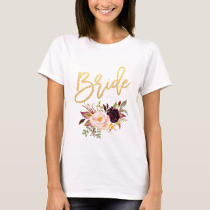 Marsala burgundy Blommigt brude white T Shirt